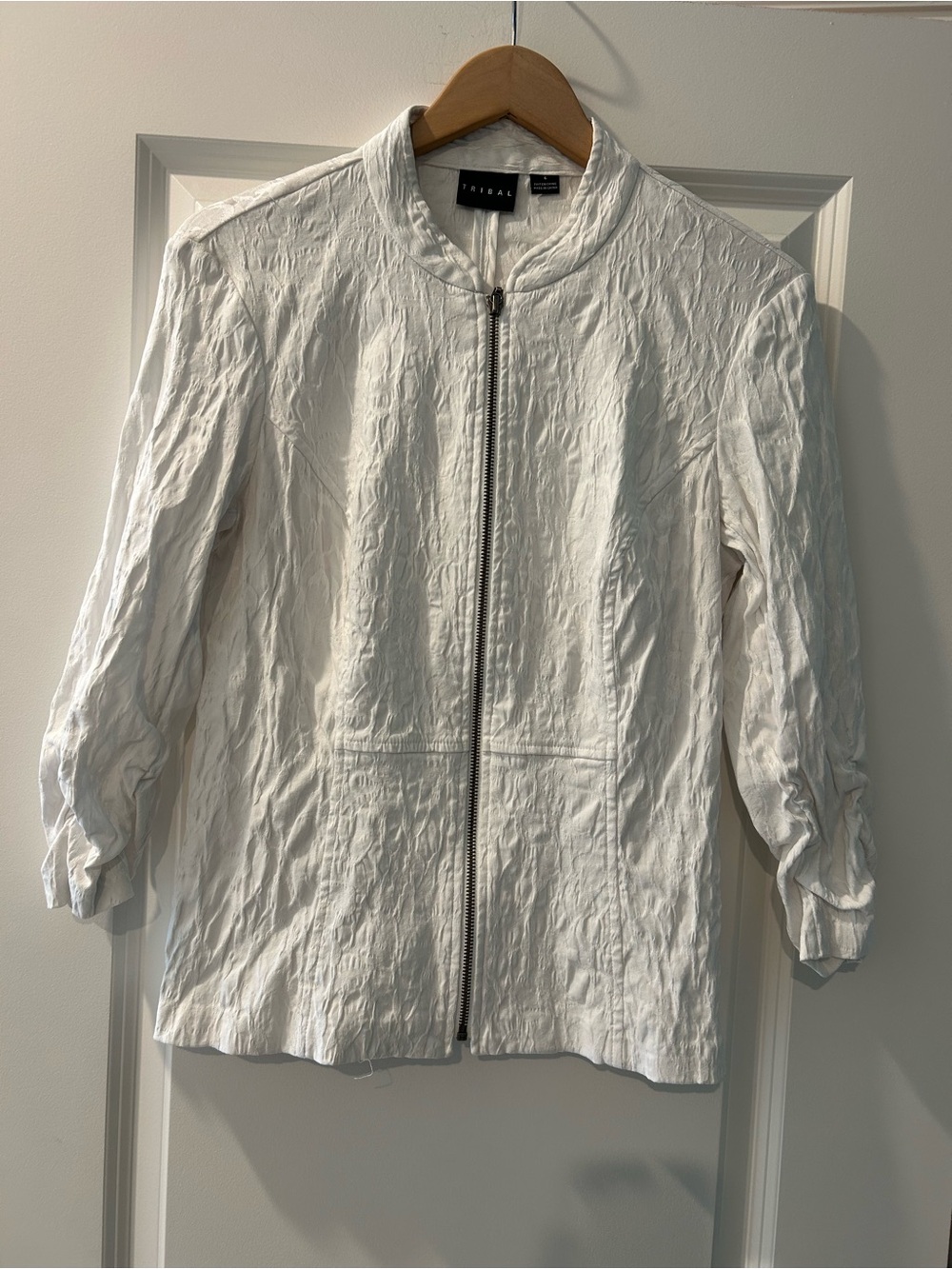 Tribal White Zip-Front Bomber Jacket